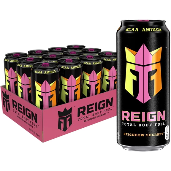 Reign Total Body Fuel Reignbow Sherbet Energy Drink, Zero Sugar, 12-Pack, 16 Oz Cans