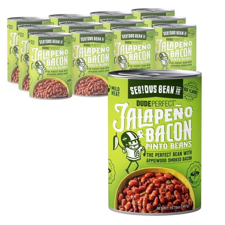 12 Cans) Serious Bean Co Dude Perfect Jalapeno and Bacon Pinto