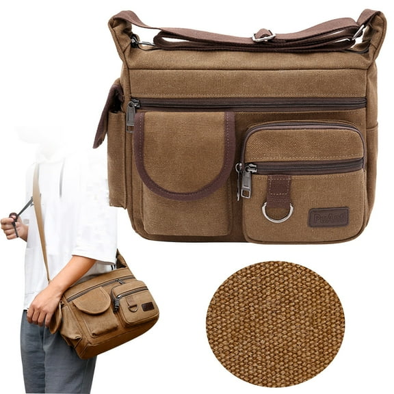 12" Canvas Messenger Bag Multi Pockets Crossbody Bag for Outdoor Activities Laptop bag for Business Travel