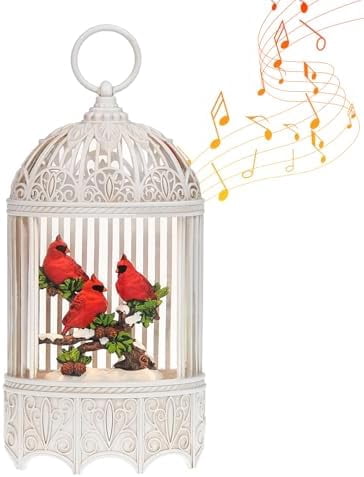 12" Cardinal Snow Globes Christmas Lantern with Music Timer USB/Battery ...