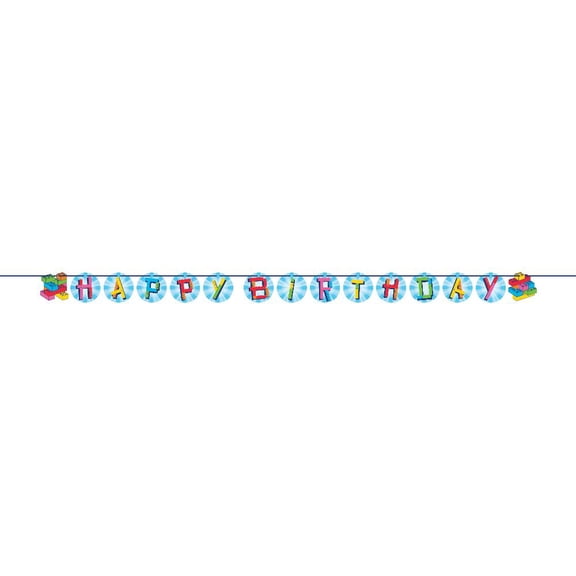 12/Case Bulk Block Bash "Happy Birthday" Toy Blocks Ribbon Banners
