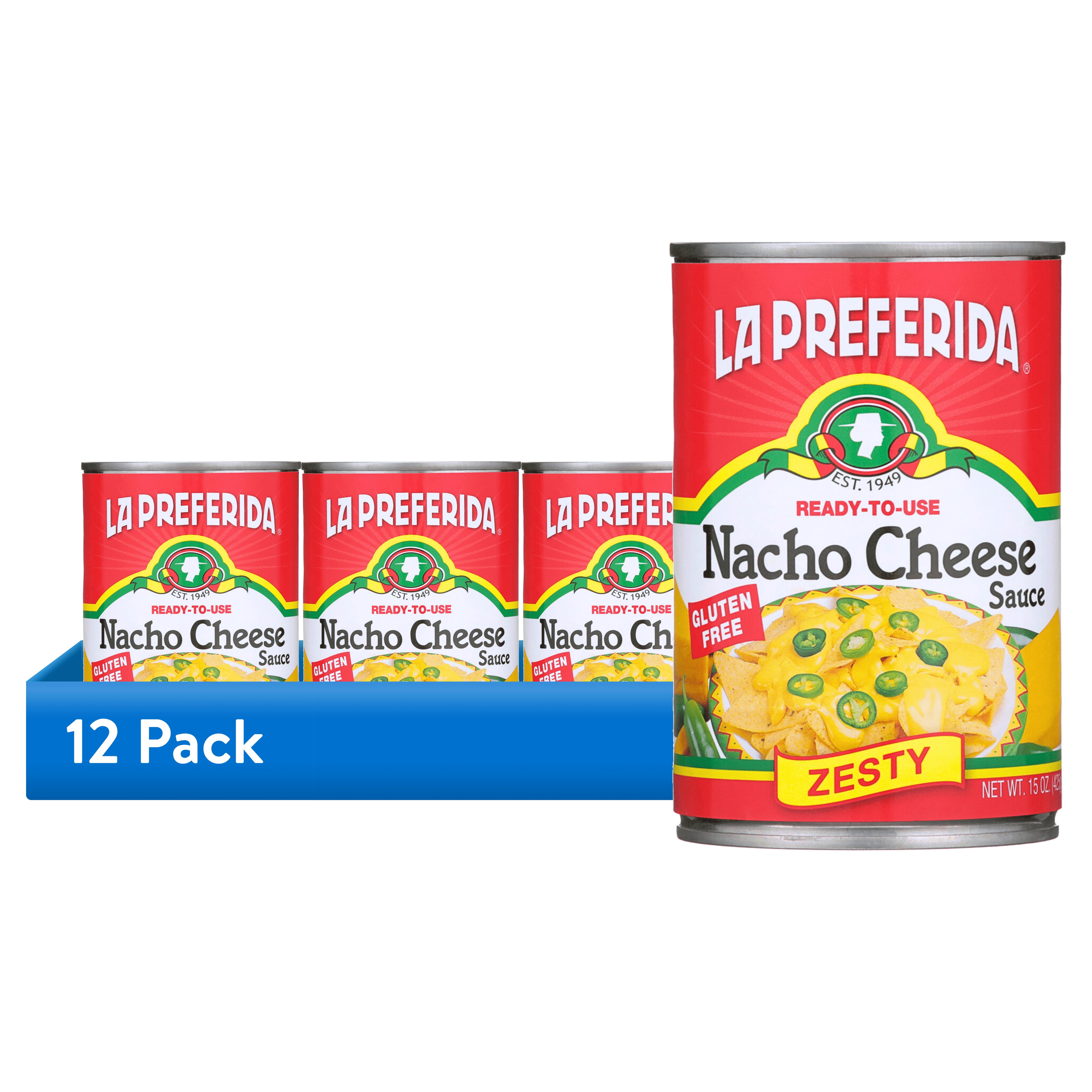 (12 pack) La Preferida Shelf Stable pourable Zesty Nacho Cheese Sauce, 15 oz Can,