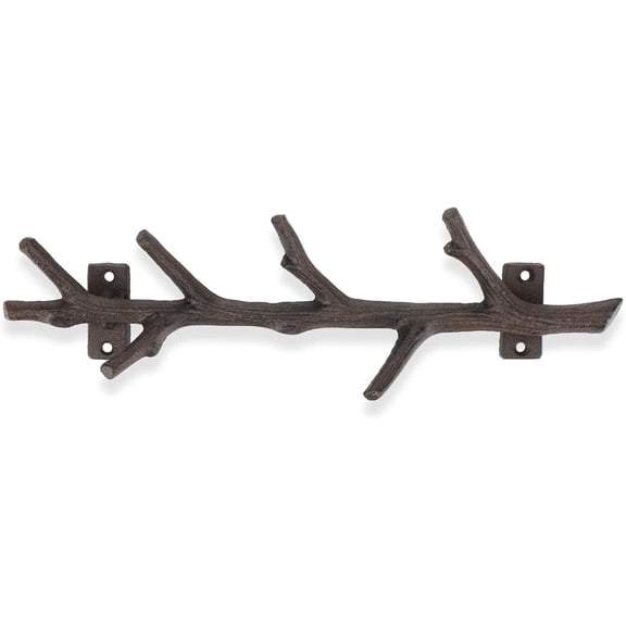 12" Cast Iron Tree Branch Vertical Coat Hat Rack Wall Mount Heavy Duty Decorative Coat Hook Rustic Hanger for Coats Bags Hats Key Entryway Bedroom Hallway Bathroom Storage(Rust Color,1 Pcs)