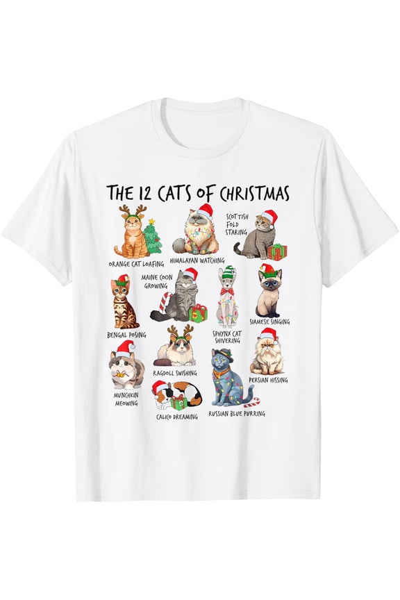12 Cats of Christmas Funny Christmas Cat Lover Xmas Holiday Men Women T-Shirt