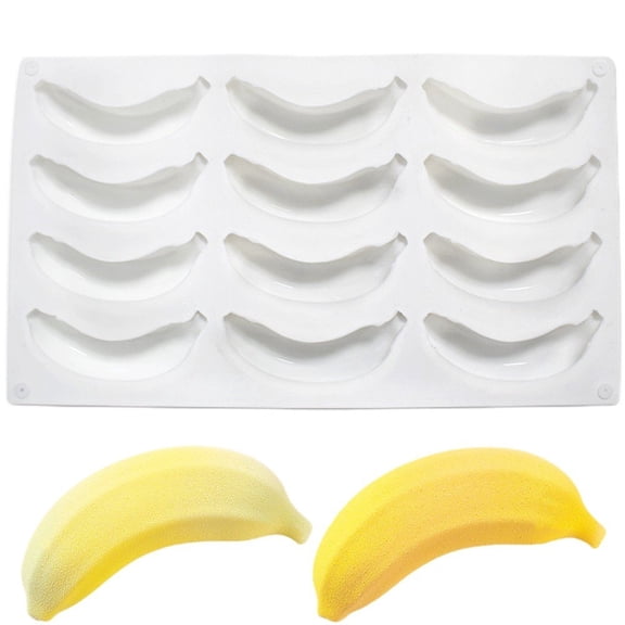 12 Cavity Banana Silicone Mold 3D Fruit Baking Mold DIY Cake Decorating Tool Kitchen Bakeware Supply for Making Chocolate