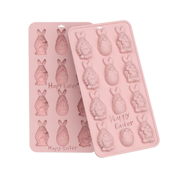 12-Cavity Bunny Treat Mousse Silicone Mold, Easter Gnome Rabbit Design for Chocolate Jelly Candy Soap Making, Non-Stick Baking Tool
