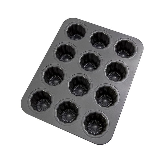 12-Cavity Canele Mold Cake Pan Non-Stick Canele Muffin Bakeware Cupcake Pan for Oven Baking Pudding Molds