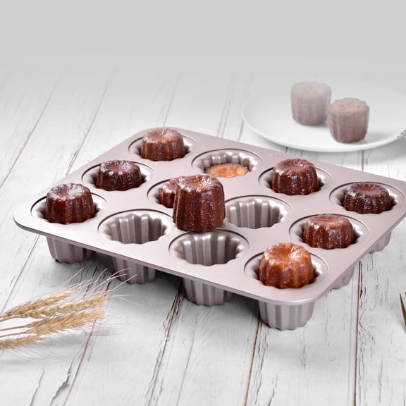 12-Cavity Canele Mold, Nonstick Carbon Steel Mini Bundt Cake Pan, Fluted Cupcake & Muffin Baking Pan, Easy Release Bakeware