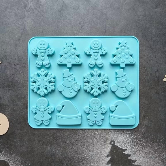 12-Cavity Christmas Silicone Baking Mold - Non-Stick Holiday Cookie and Cake Maker with Festive Shapes