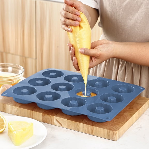Jensvialia 12 Cavity Donut Mold Silicone Baking Tray for Oven - Non-Stick Muffin Pan for Cake, Pastry, Macaron - Multipurpose Kitchen Baking Sheet for Home Baking, Easy Release and Clean