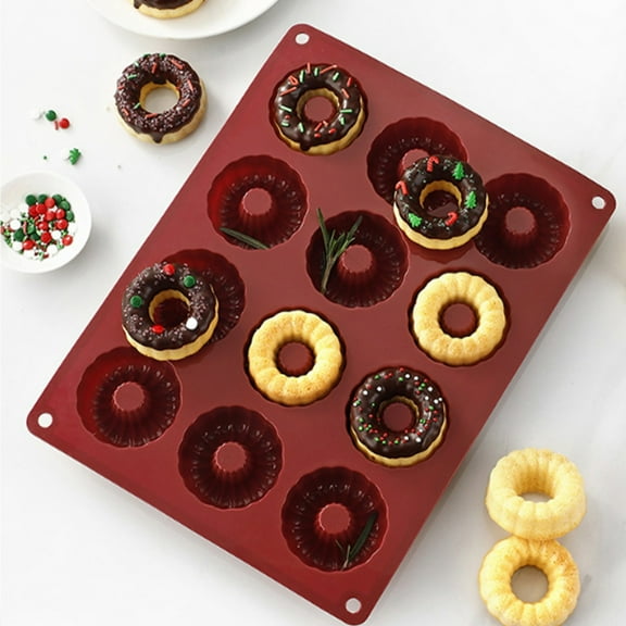 12-Cavity Donut Mould, Silicone Non-Stick Baking Tray, High Temperature Cake Pan, Pudding Pastry Mold, Multi-Function Baking Tool, Oven Safe Flexible Pan, Easy Clean Kitchen Mold