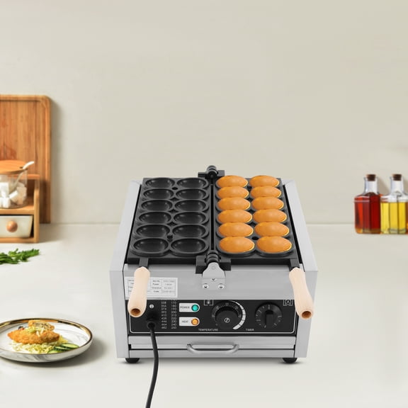 12-Cavity Egg Waffle Maker 1800W - Round Bubble Waffle Machine with 180 Rotation, Adjustable Temp 122-572F & Timer, Non-Stick Dessert Maker for Pancake Balls