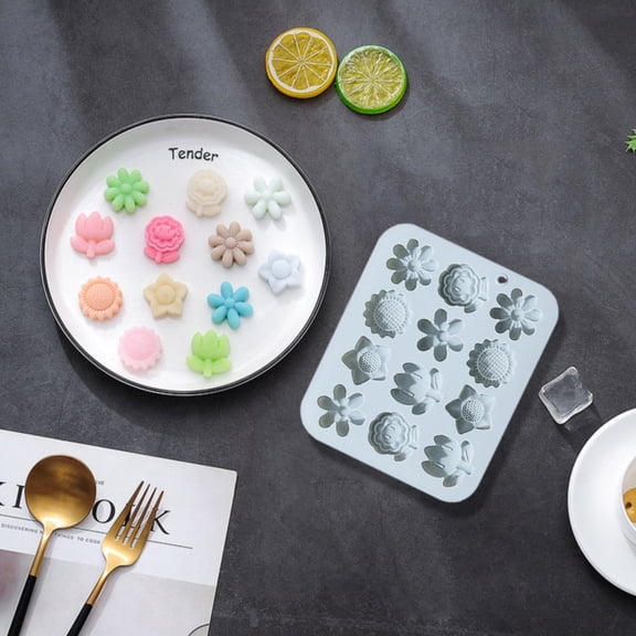 12-Cavity Flower Silicone Molds, Cake Pop Mold, Chocolate Molds, Candle Molds for Candle Making, Baking Molds, Flower Molds Silicone, Food-Grade Multi-Flower Tray 1Pcs