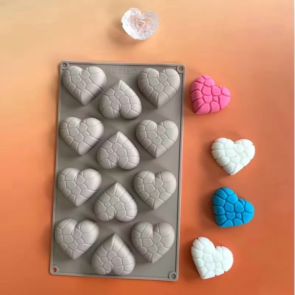 12-Cavity Heart-Shaped Silicone Mold for Baking, Candy Making, and Soap Crafting - Food-Grade, Non-Toxic, Flexible Design
