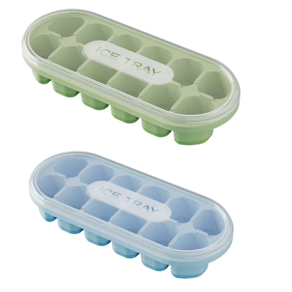 12-Cavity Mini Ice Cube Tray with Lid, Small Ice Tray for Freezer, Compact Plastic Ice Mold for Home, Office and Mini Fridge(Blue+Green)