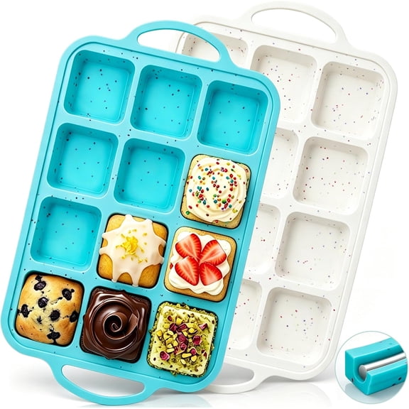 12-Cavity Silicone Brownie Pans With Metal Frame, Non Stick