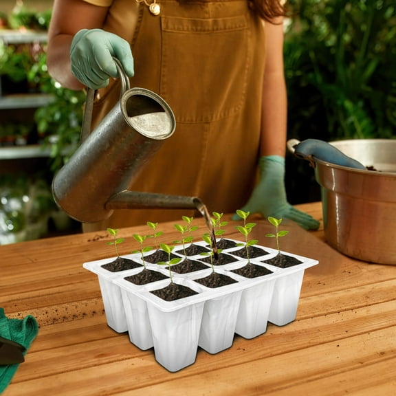 12-Cell Nursery Planter Reusable Starting Tray Flower Vegetable Planting Pot Gardening Grow Kit with Drainage Holes Indoor Outdoor Plant Propagation