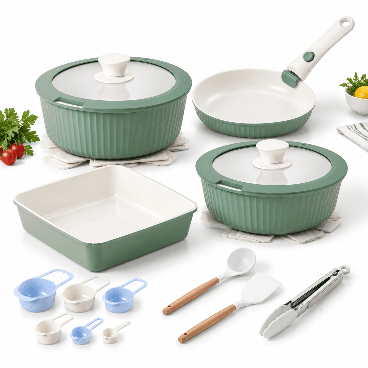 12 Ceramic Cookware Set With Detachable Handle Nonstick Pots And Pans ...