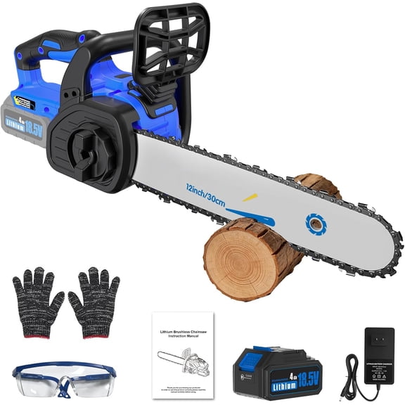 12" Chainsaw, Cordless battery Chainsaw with 4.0Ah Batteries , Electric Chainsaw with Tool-Free Chain Tensioning, Automatic Lubrication, Power Chain Saw for Wood Cutting Tree Trimming
