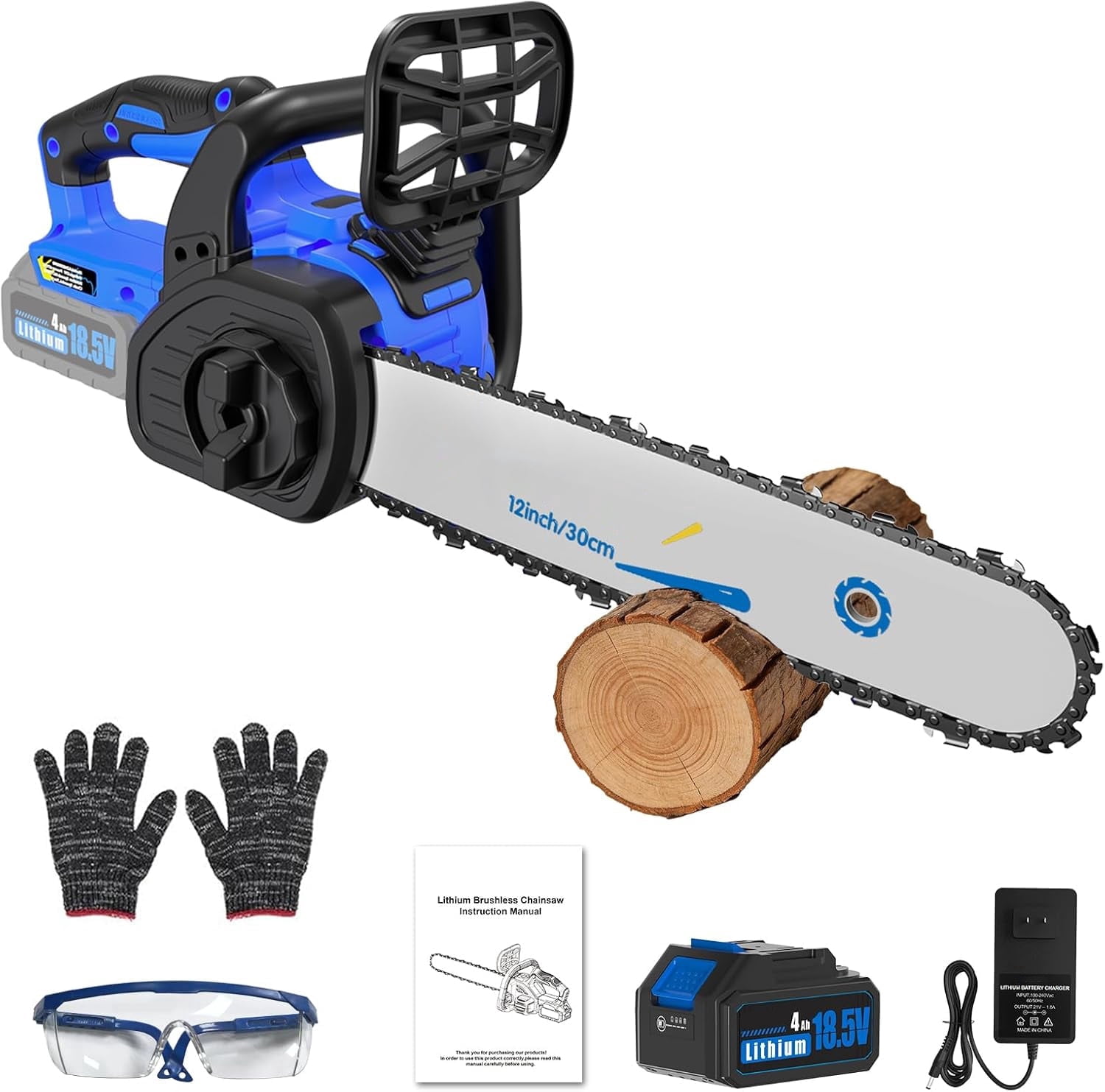 12" Chainsaw, Cordless battery Chainsaw with 4.0Ah Batteries , Electric Chainsaw with Tool-Free Chain Tensioning, Automatic Lubrication, Power Chain Saw for Wood Cutting Tree Trimming