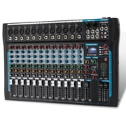 12 Channel Audio Interfacer Sound Board Mixer DJ Mixer 16-Bit DSP Effect USB Audio Mixer +48V Phantom Power Bluetooth Mixer for Karaoke Studio Streaming Recording,Live Streaming
