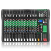 12 Channel Audio Mixer, Professional DJ Mixer Board Sound Music Mixing Console Digital Mixer with Reverb, Bluetooth, USB Port, 48V Phantom Power for Recording Karaoke Podcasting