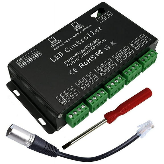 12 Channel Decoder RGB LED Controller 60A PWM DMX512 Dimmer Driver for RGB LED Strip and LED Module Light DC12V-24V