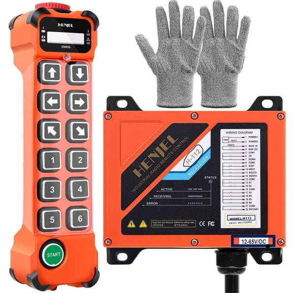 12 Channel Industrial Wireless Crane Radio Remote Control 12-65V 12V 24V DC for Electric Chain Hoist Overhead Bridge Travelling Crane Truck Transmitter and Receiver