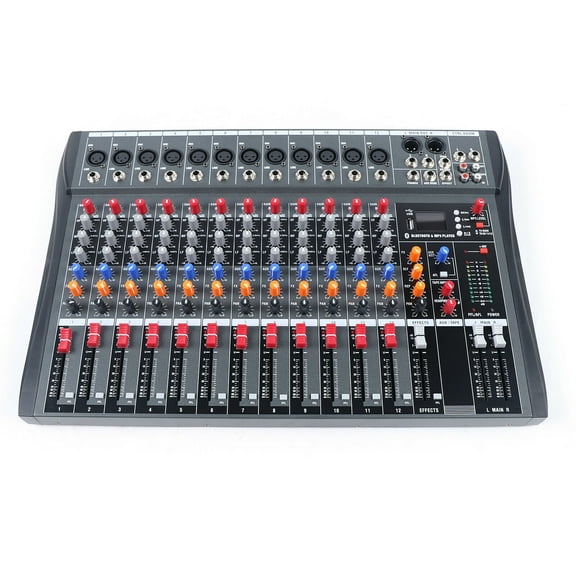 12 Channel Mixing Console USB Bluetooth Live Studio Audio DJ Mixer Sound Board 15W