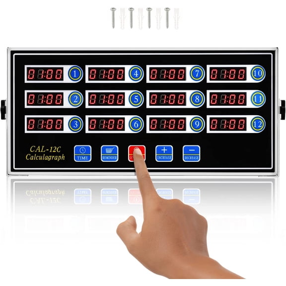 12 Channels Digital for Cooking Loud Alarm Stainless Steel Clock Hours and Minutes Seconds Volume Control Electronic Calculator