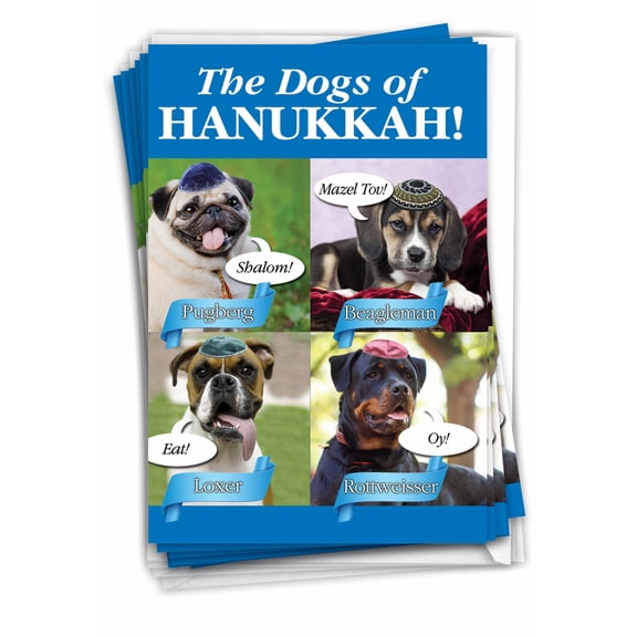 NobleWorks 12 Funny Chanukah Cards w/ 5x7 Envelopes, 1x12 Designs, For Men, Women, Jewish Holiday Cards - Dogs of Hanukkah B2547HKG