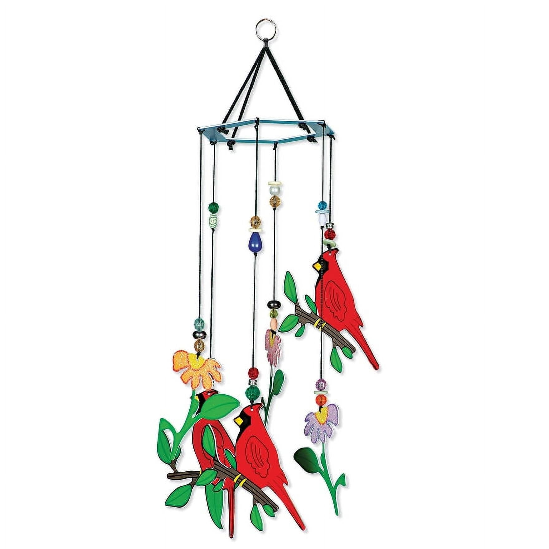 12" Red Cardinal and Floral Beaded Wind Chime
