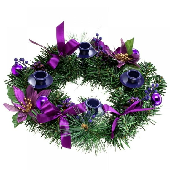 12" Christmas Advent Candlestick Wreath,Artificial Pine Cone Ribbon Bow Christmas Wreath Advent Ring Candle Holder for Christmas Advent Rituals,Xmas Banquet Dinner Tabletop Home Decoration