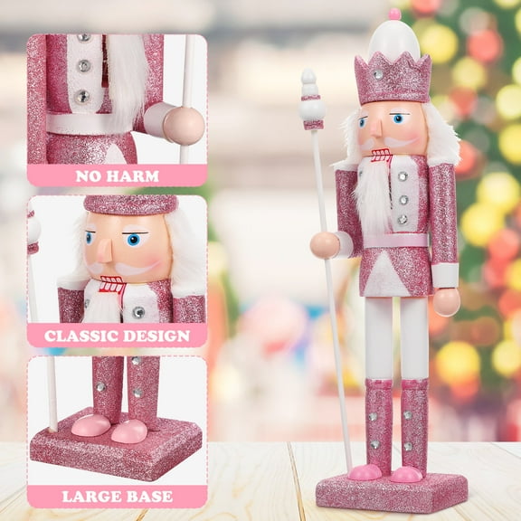 1Set Nutcracker Doll Pink Soldier Shape Wooden Decoration For Children Home Christmas Desktop Puppets Decor