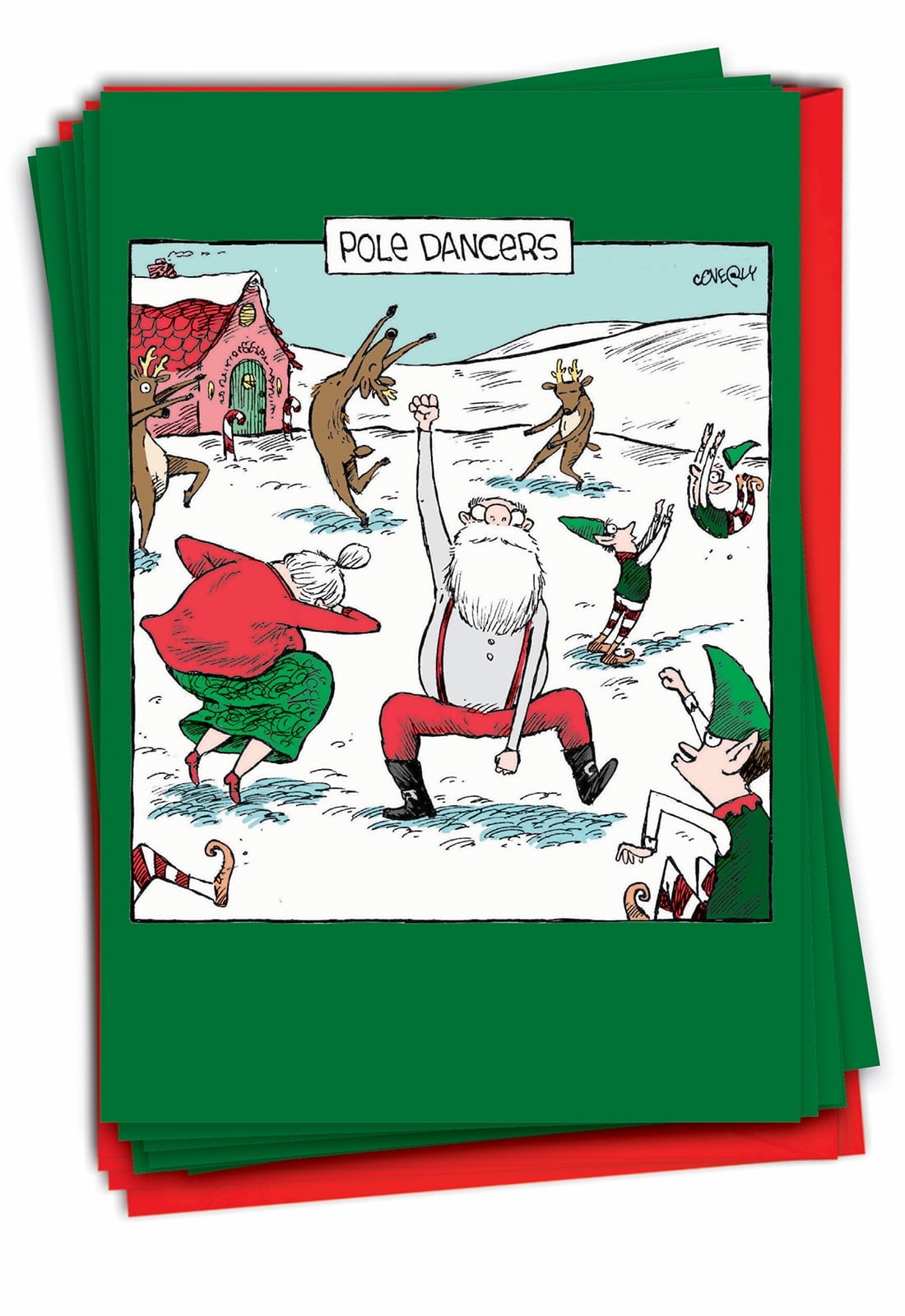 12 Christmas Greeting Cards (1 Design, 12 Cards) - Pole Dancers C7082XSG-B12x1