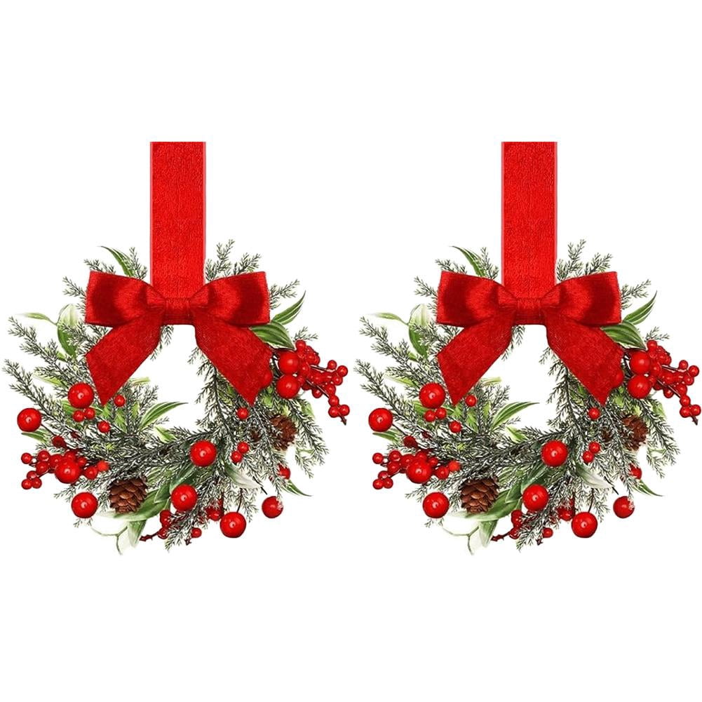 Small Berry Window Rings 12 Christmas Mini Cabinet Wreaths for Kitchen, Small Window Wreath with ...