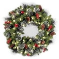 thumbnail image 1 of 24 Inch Pre-Lit Artificial Christmas Wreath, Green, Crestwood Spruce, White Lights, Decorated with Pine Cones, Berry Clusters, Frosted Branches, Christmas Collection, 1 of 10