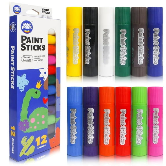 Abby paint Tempera Paint Sticks for Kids, 12 Count, Classic Colors, 4.2 oz, Washable, Quick-Drying, Non-Toxic
