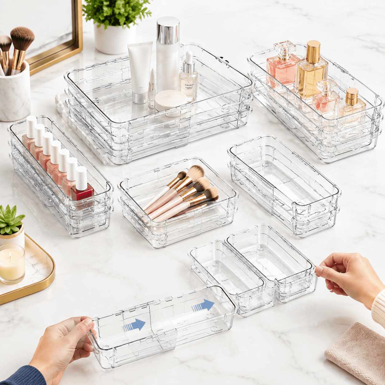 Drawer Essentials 12 Clear Adjustable Drawer Organizer Set, 4Pcs Large + 8Pcs Medium ...