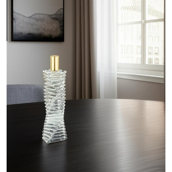 HomeRoots 590223 12 in. Clear & Gold Twisted Crystal Tabletop Taper Candlestick