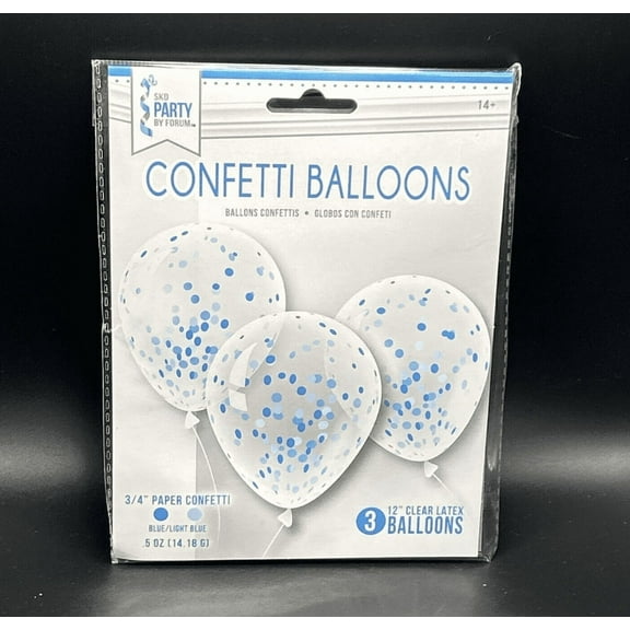 12" Clear Latex Blue Confetti Balloon 3 Balloons By Forum