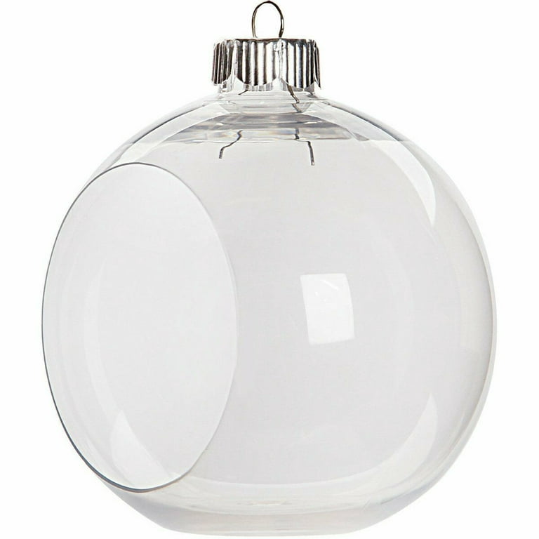 12 Clear Plastic Ornament Balls, 3.25 Inch (83 mm), Open Front