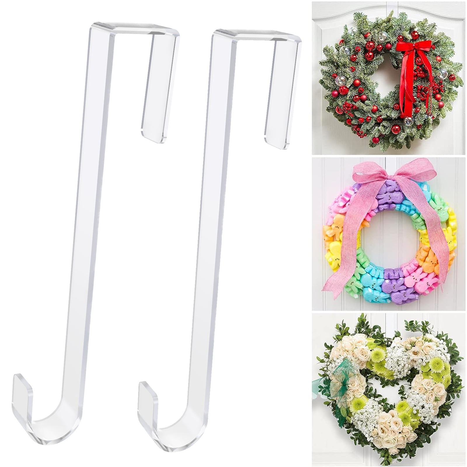 12" Clear WreathHanger Non Scratch Over The Door Hooks,2 Pack Wreath