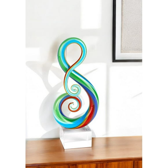 12" Clear and Rainbow Murano Glass Modern Abstract Tabletop Sculpture