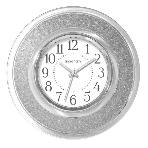 12" Clear and Silver Glitter Analog QA Wall Clock with Modern Design