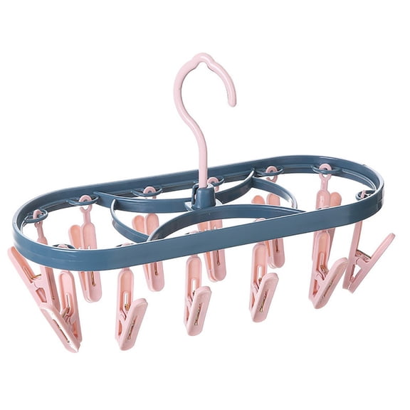 12 Clip Retractable Laundry Hanger, Roller Clips Clothes Drying Rack for Socks Underwear, 360° Rotating Hook Indoor Outdoor Drying, Foldable Collapsible Hanger with 15 Inch Max Extension