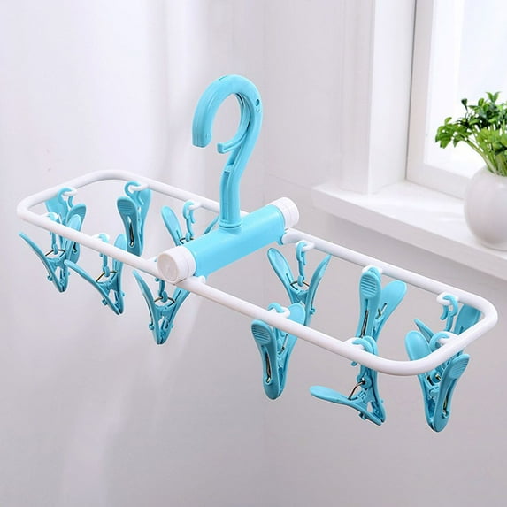 12 Clips Folding Hanging Drying Rack Sock Drying Hanger Multi-functional Foldable Underwear Socks Clips Plastic Clothes Clamps Hanger