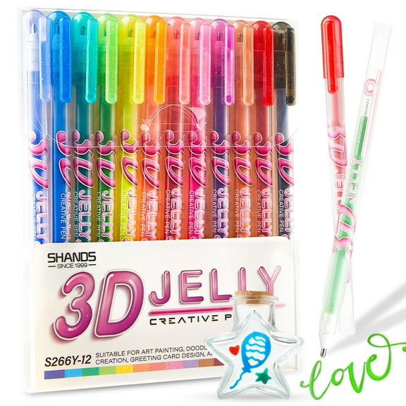 12-Color 3D Jelly Gel Pens, Stereoscopic Effect Ink Pens for Sketching, Doodling, Journaling, Note-Taking & Daily Writing, DIY Handmade Gift Tools