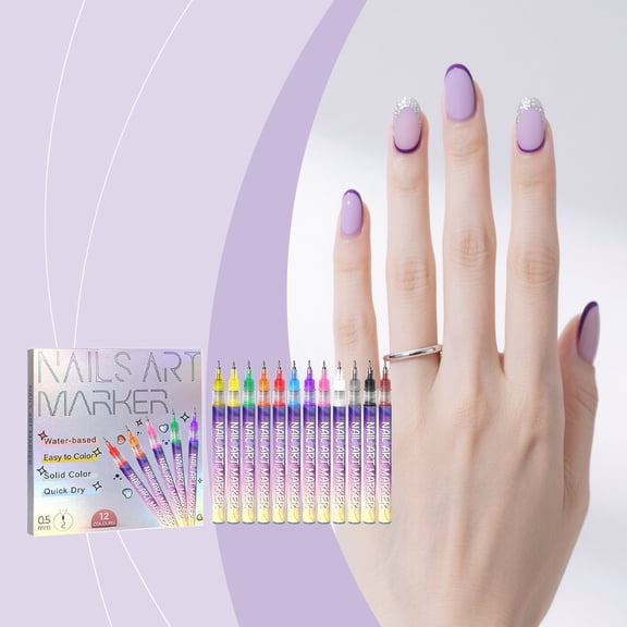 12 Color 3D Nail Art Pens Set,0.5MM Nail Pens Nail Point Graffiti Dotting Pen Drawing Painting Liner Brush for DIY Nail Art Beauty Adorn Manicure Tools