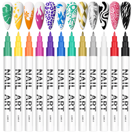 12 Color 3D Nail Art Pens Set, Kalolary Nail Point Graffiti Dotting Pen Drawing Painting Liner Brush for DIY Nail Art Beauty Adorn Manicure Tools